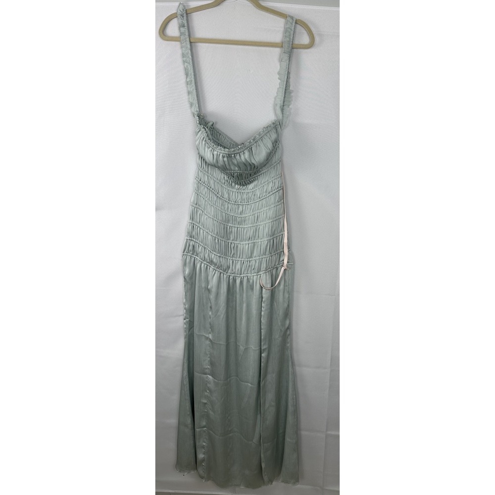Oh Polly Ruched Maxi Thight-High Split Dress Sz 6 Pastel Green